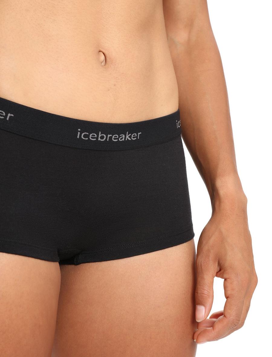 Black Women's Icebreaker Merino 200 Oasis Thermal Boy Shorts Underwear | USA 1685XYUF